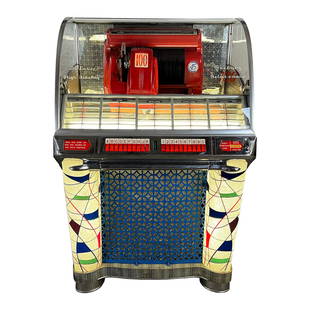 1953 Seeburg 100W Jukebox: 1953 Seeburg 100W Jukebox. 100 selection jukebox playing 78 RPM records. It comes with 49 records. The jukebox isn't fully original. The grille appears to be from the model HF100G, the light