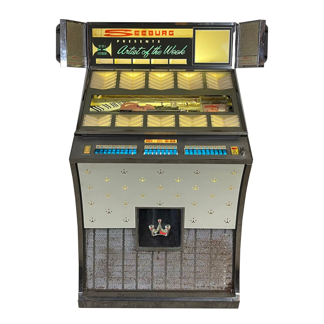 1962 Seeburg EDS 160 Jukebox: 1962 Seeburg EDS 160 Jukebox. 160 selection jukebox playing 33 and 45 RPM records. It comes with 80 records. The jukebox appears to be fully original. Overall in a good visual condition with original