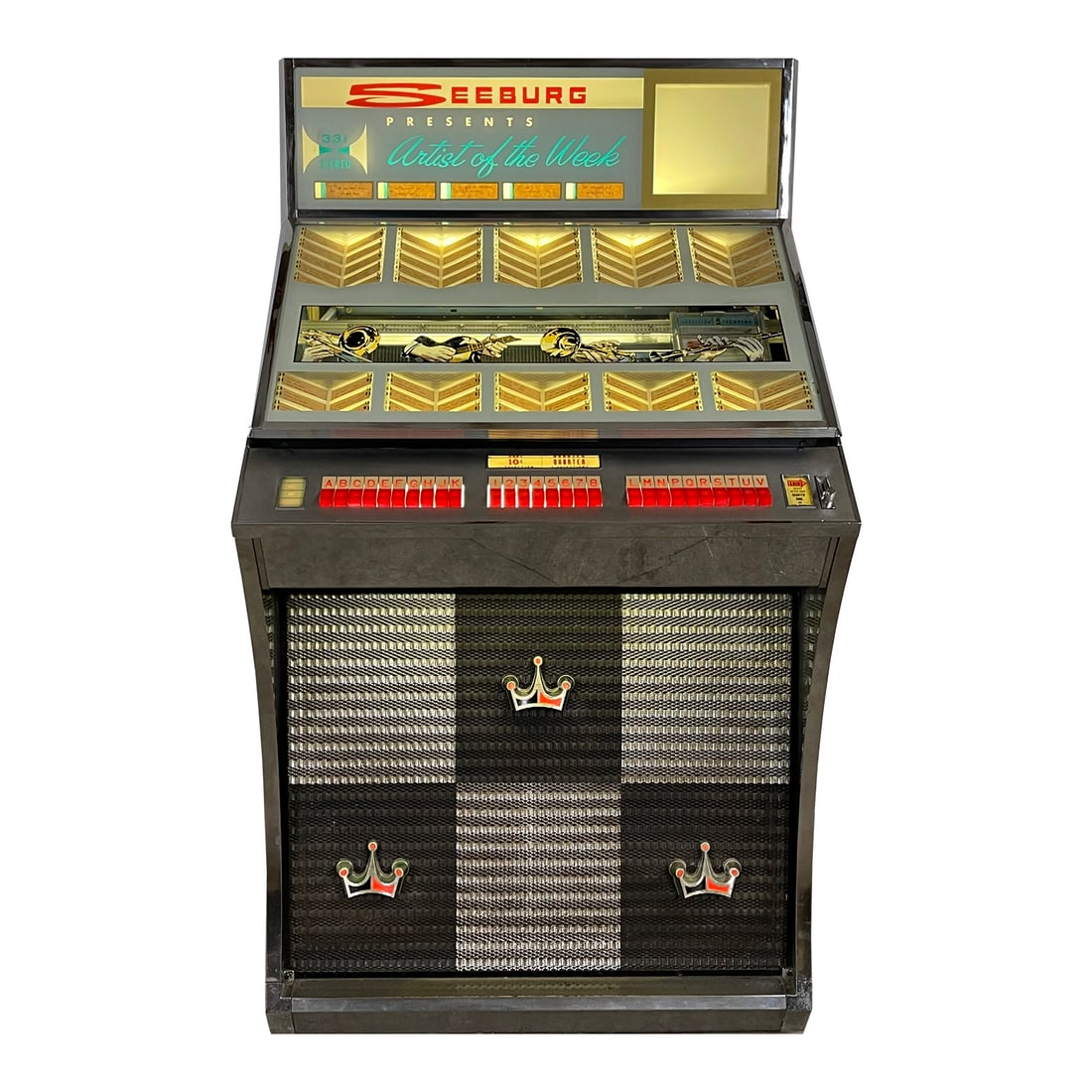 1961 Seeburg EAY160 Jukebox: 1961 Seeburg EAY160 Jukebox. 160 selection jukebox playing 33 & 45 RPM records. It comes with 80 records. The jukebox appears to be fully original. Good original visual condition with original sides a