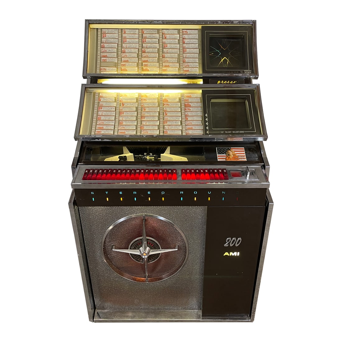 1963 Rowe AMI JAL 200 Jukebox: 1963 Rowe AMI JAL 200 Jukebox. 200 selection jukebox playing 33 & 45 RPM records. It comes with 100 records. The jukebox appears to be fully original. Overall in a fair visual condition with the chrom