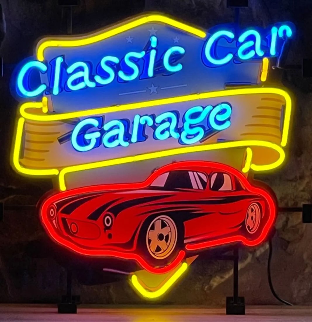 Classic Car Garage Neon Sign with Printed Back Plate (1 of 1)