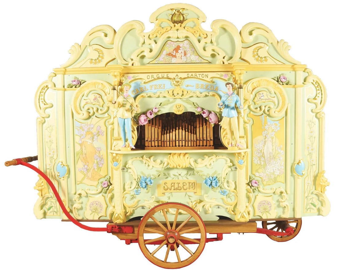 1933 Belgian Frei/Gossling 52 Key Street Organ "De Salem": 1933 Belgian Frei/Gossling 52 Key Street Organ "De Salem". This beautiful street organ has had a wonderful journey in its life. In 1921 Carl Frei opened a factory in Breda, Holland, where he designed