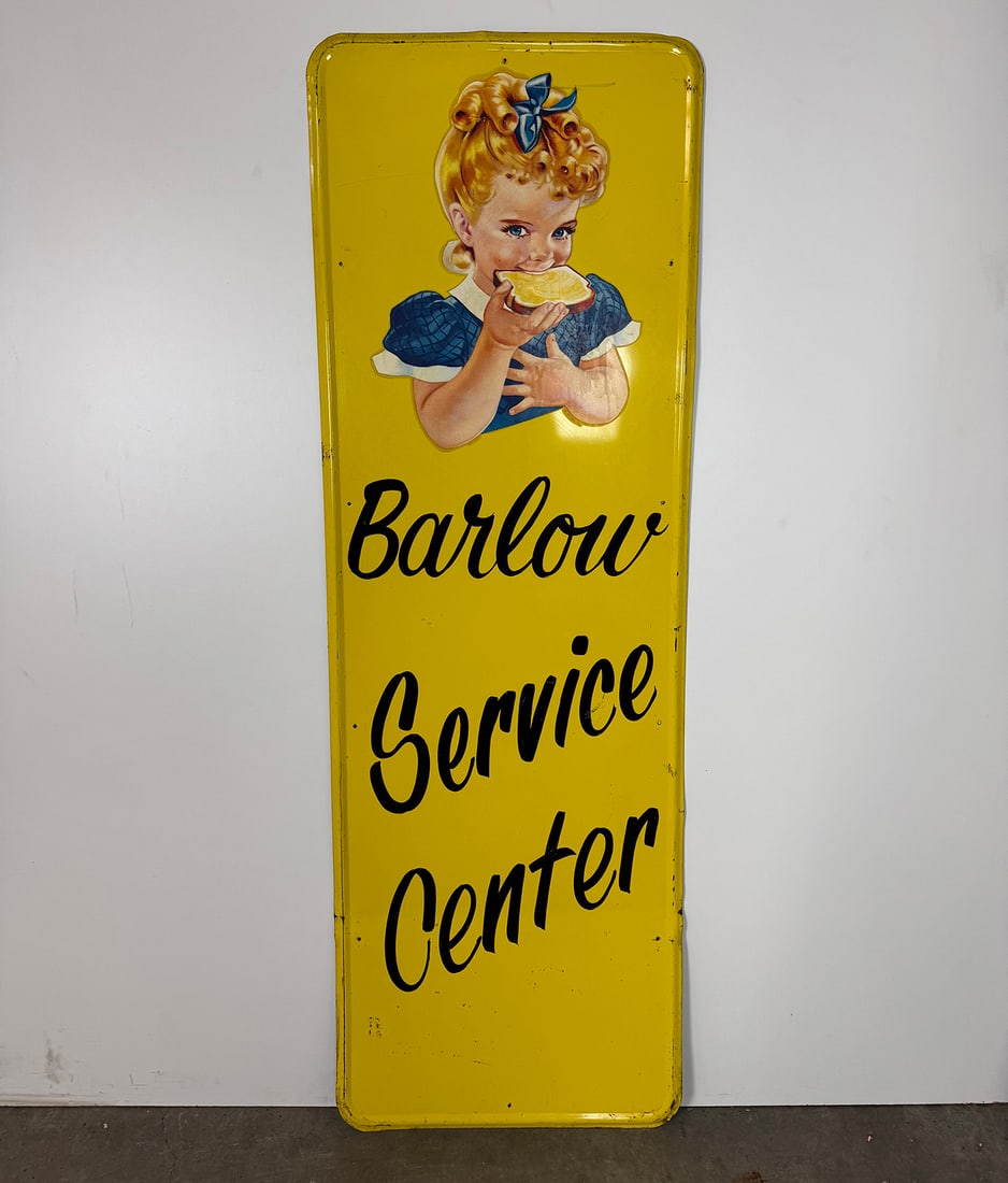 Sunbread Barlow Centre Tin Sign: From the US. Tin sign from the 1950's Dimensions (H x W x D): 182 x 62 x 1 cm. Location: The Netherlands.