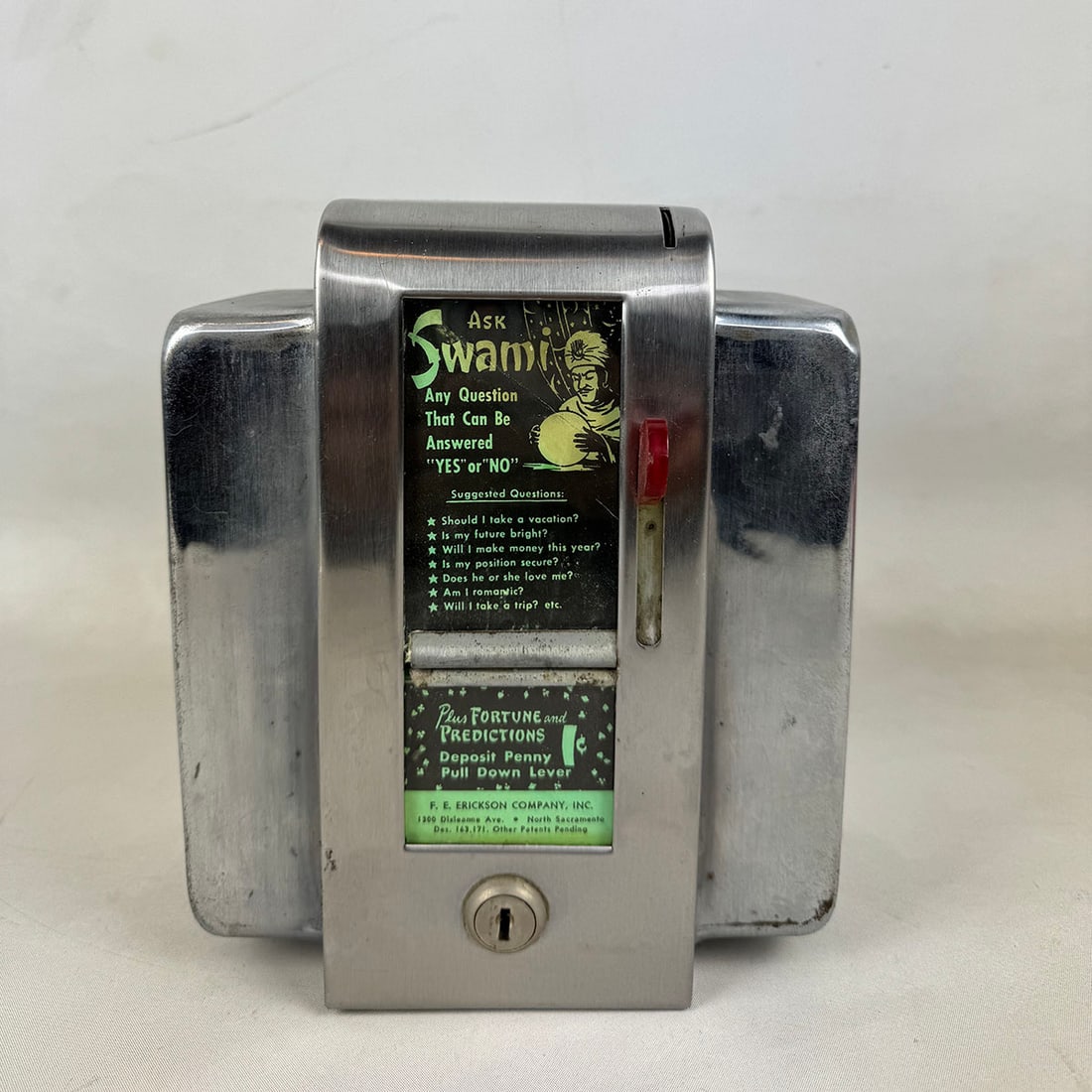 1950s F. E. Erickson Co. "Ask Swami" Coin-Op Fortune Teller with Double Napkin Dispensers (1 of 10)