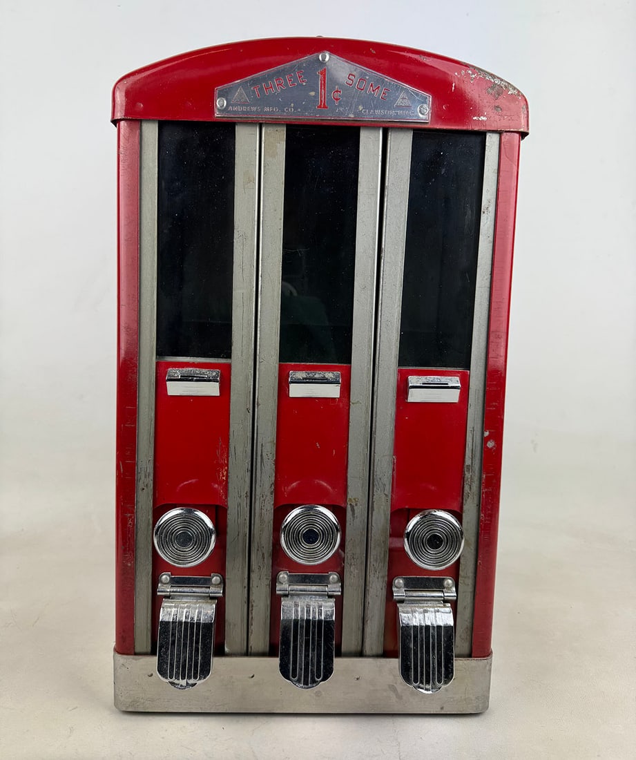 Vintage Andrews 1 Cent "Three Some" Triple Gumball Vending Machine (1 of 11)