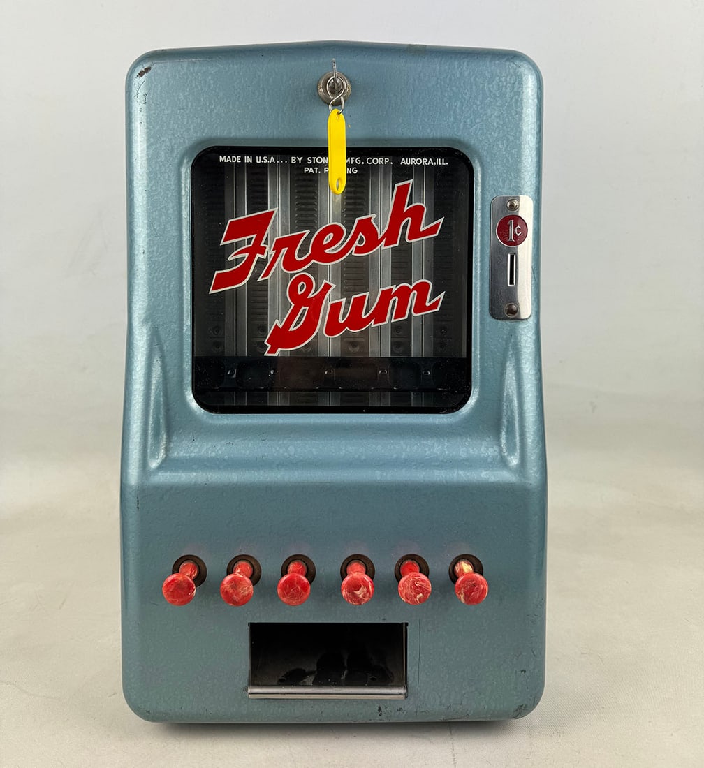 Stoner Fresh Gum 1 Cent 6-Column Tab Gum Vending Machine ca. 1940s (1 of 11)
