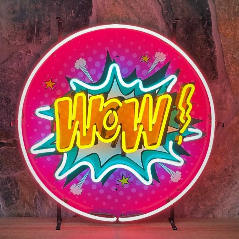 Pop Art Style WOW! Neon Sign with Printed Back Plate (1 of 2)