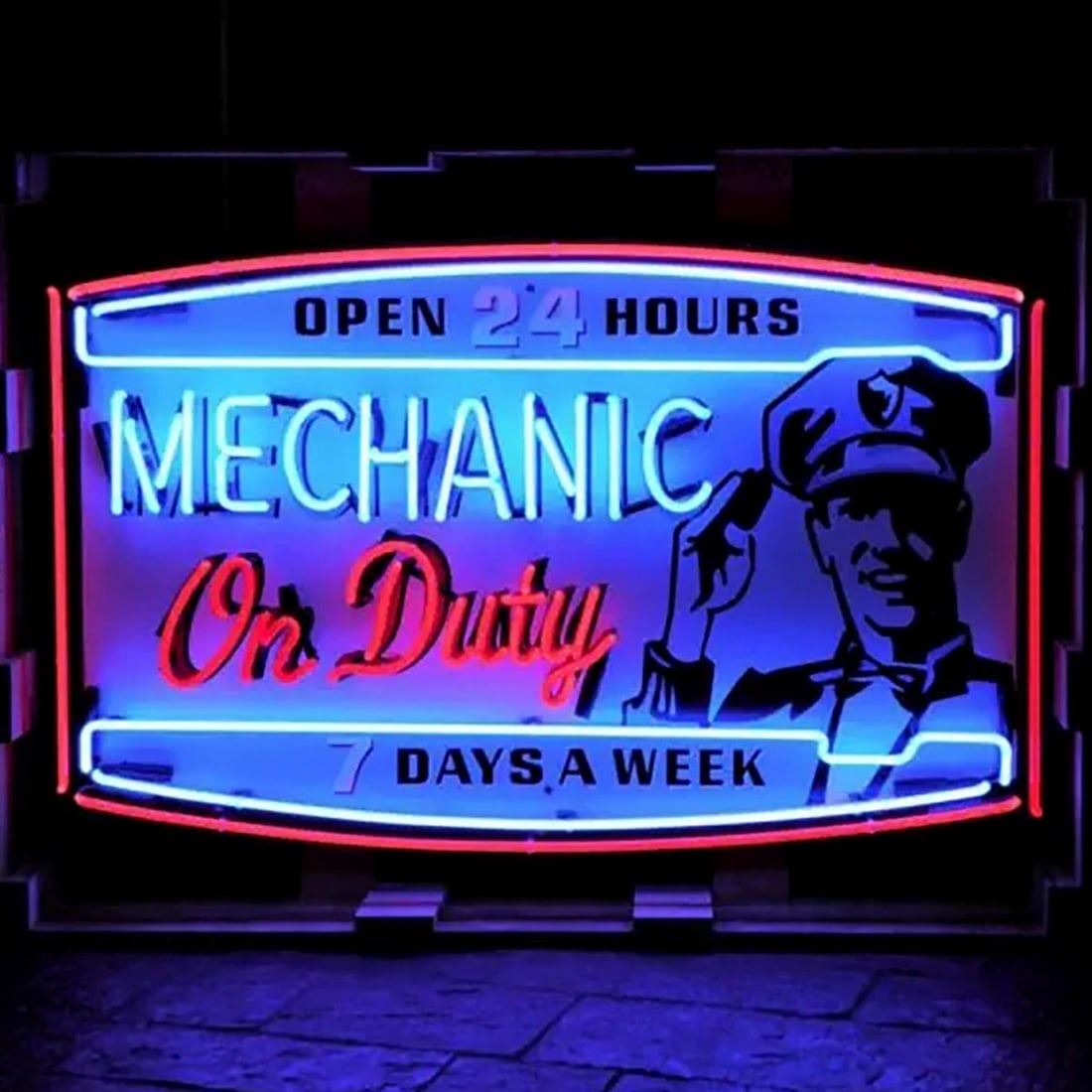 Mechanic on Duty Neon Sign with Printed Back Plate (1 of 1)