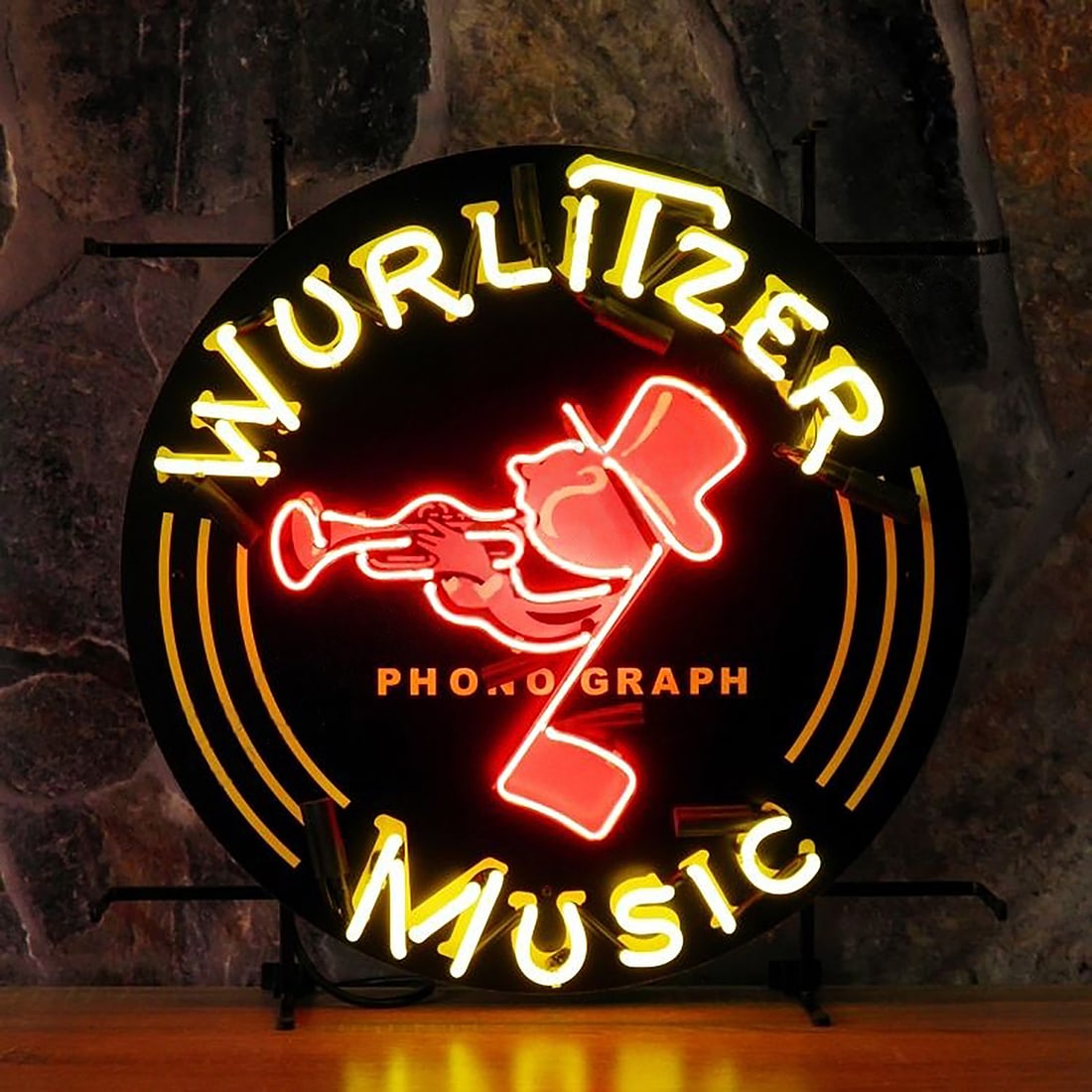 Wurlitzer Music Johnny One Note Logo Neon Sign with Printed Backplate (1 of 2)