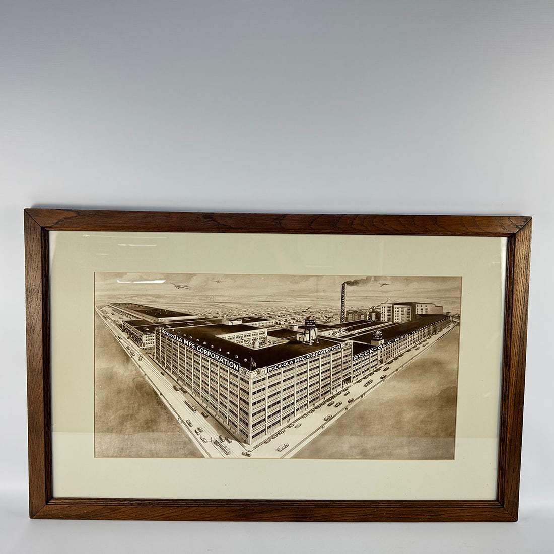 Large Framed Original 1940 Artwork of the Rock-Ola Factory Hanging Behind Donald C. Rockola's Desk (1 of 4)