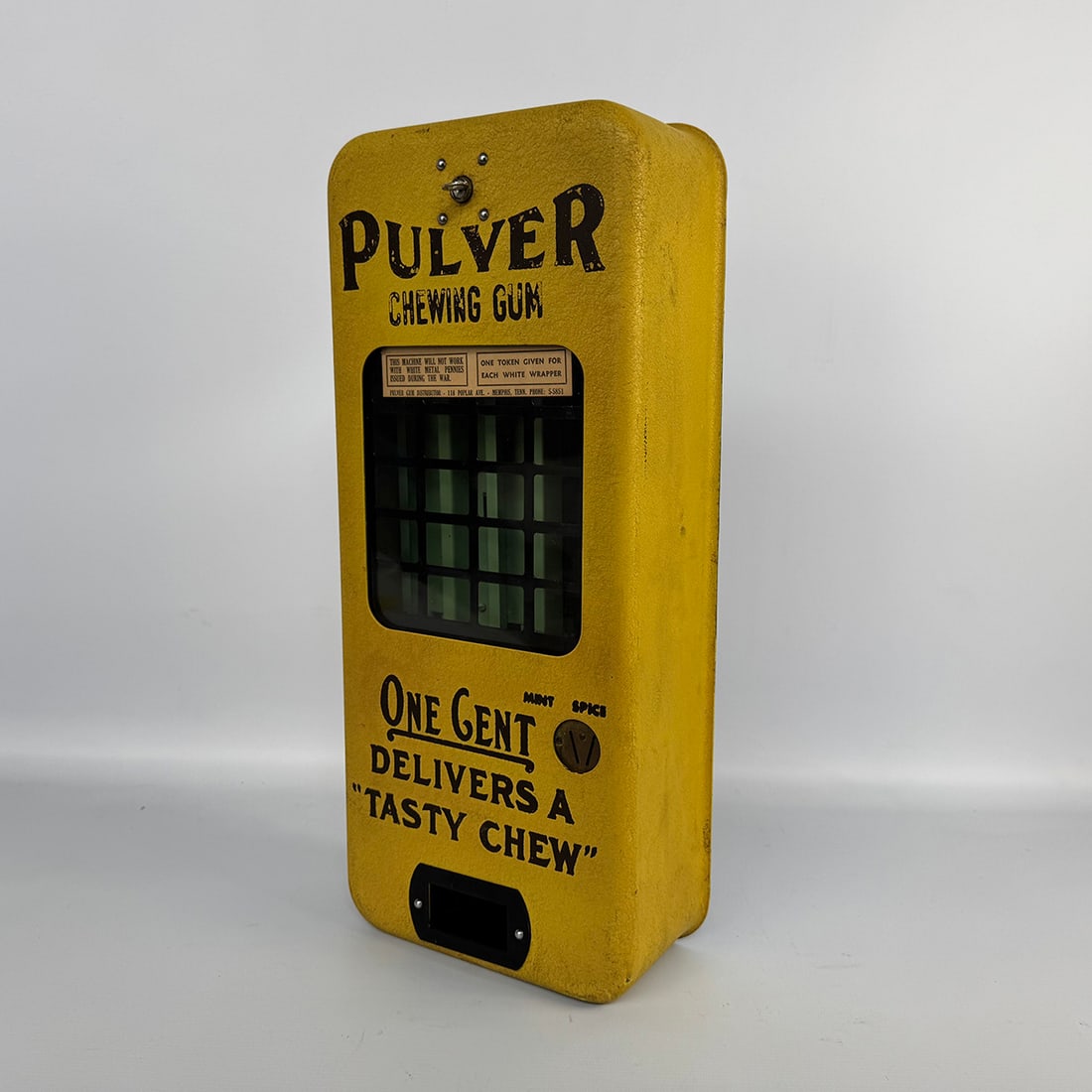 Pulver "Short-case" 1 Cent Chewing Gum Yellow Vending Machine ca. 1950s (1 of 13)