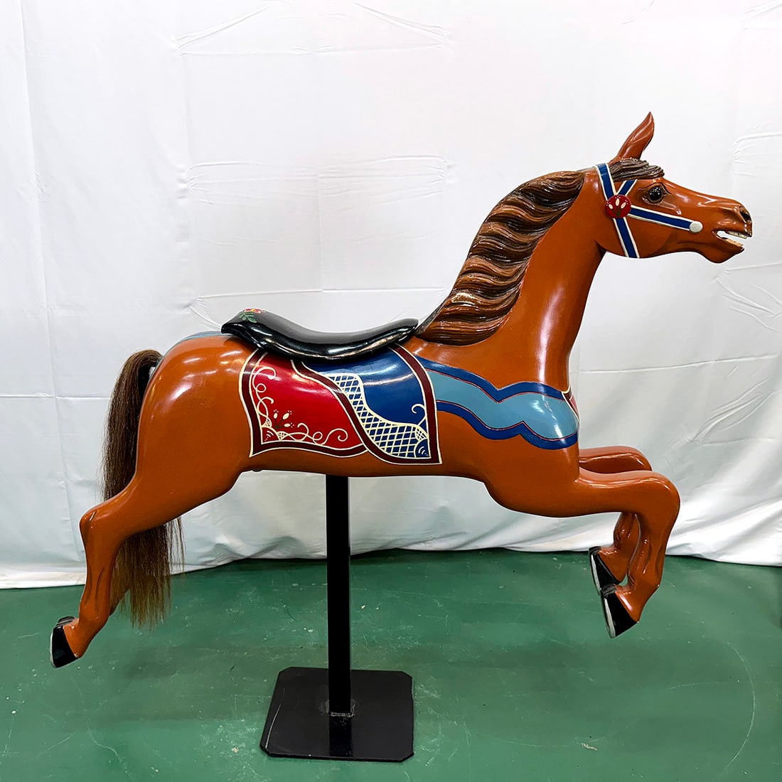 Small Wooden Jumper Carousel Horse on a Metal Stand (1 of 15)