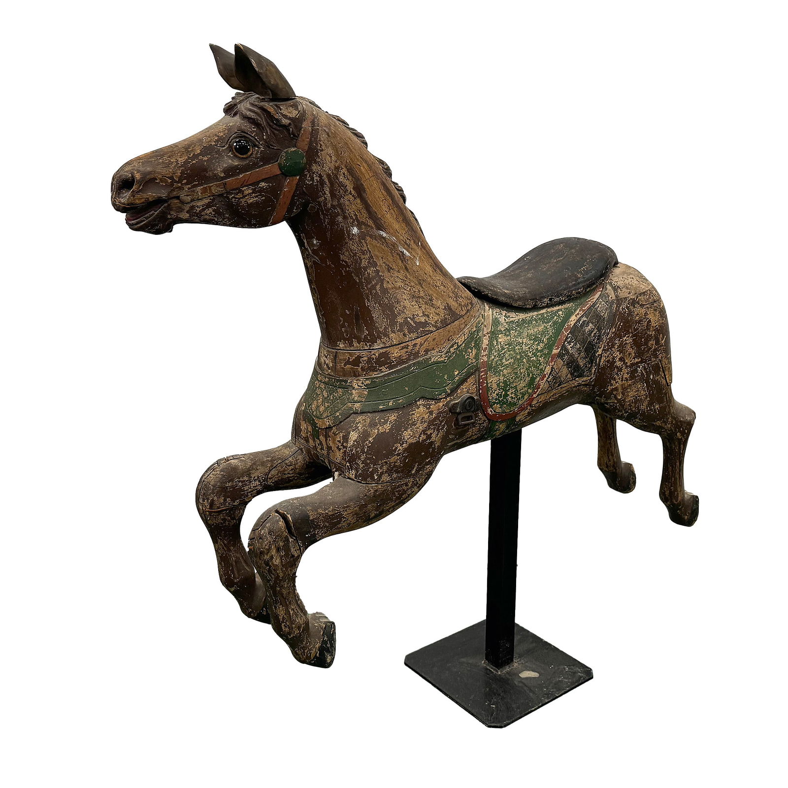 Small Unrestored Wooden Jumper Carousel Horse on a Metal Stand (1 of 10)