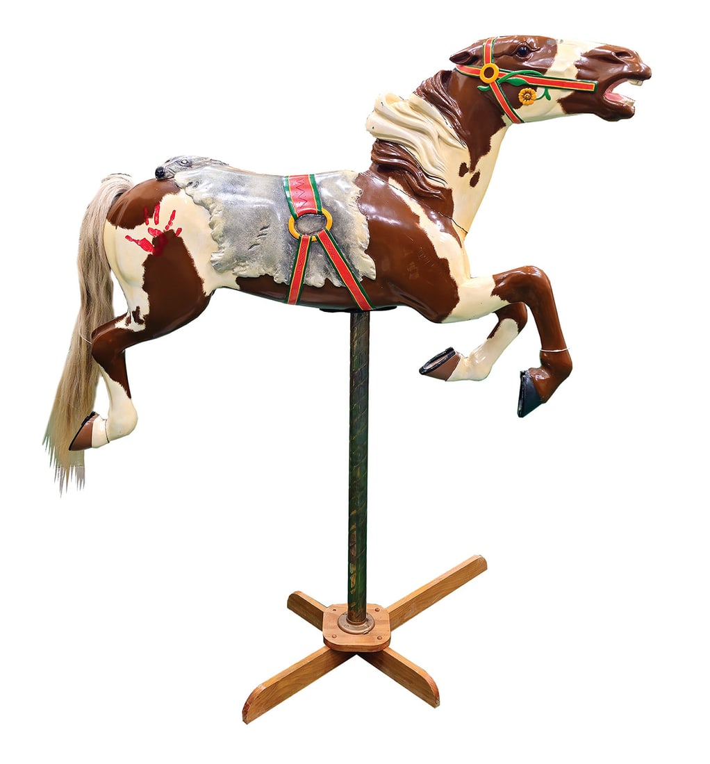 Repaired Wooden Jumper Carousel Horse on a Wooden Base with Metal Pole (1 of 15)