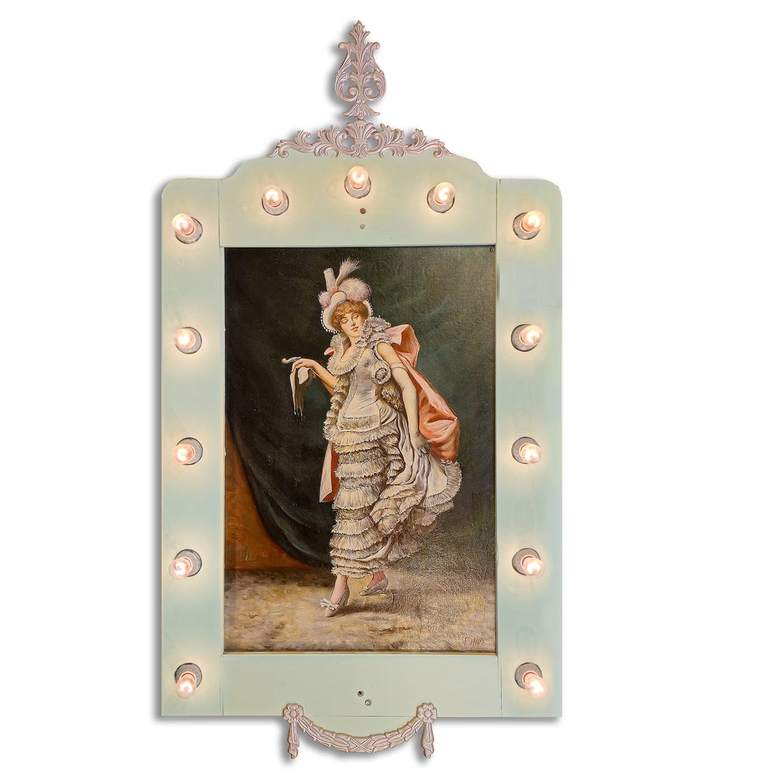 Wooden Fairground Panel with Lights and P. Hays Copy of Georges Clairin Painting (1 of 6)