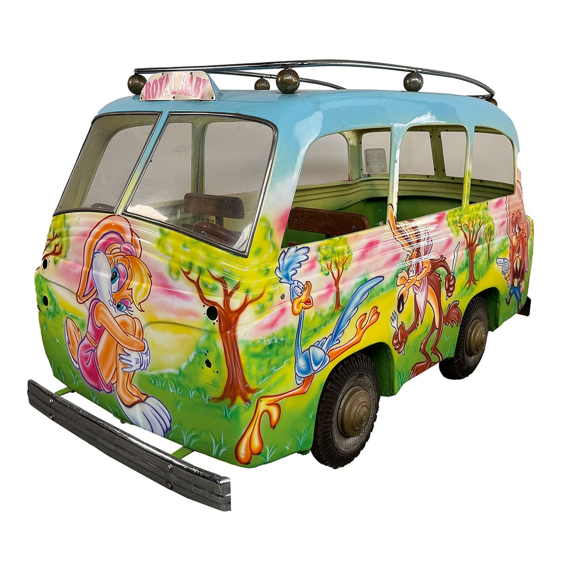 Incomplete 1950 Autopede Bus Type 1 Carousel Vehicle 3 Window Short Model in "Loony Tunes" Theme (1 of 16)