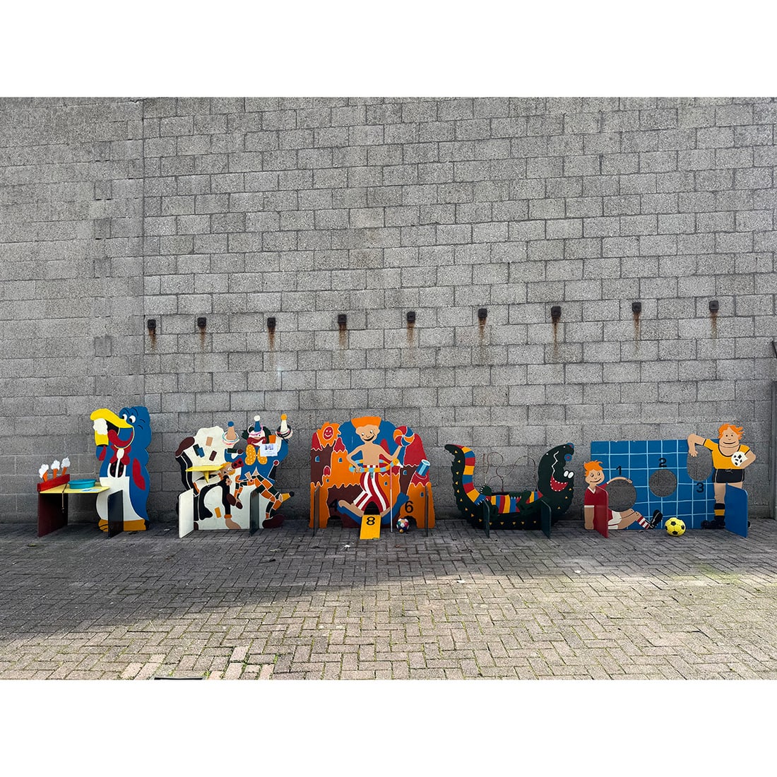 Set of 10 Wooden Fairground-style Circuit Skill-based Games: This set of ten mini-games consists of a variety of floor-standing carnival-style activities designed for interactive entertainment at events. The collection includes classic skill-based challenges an