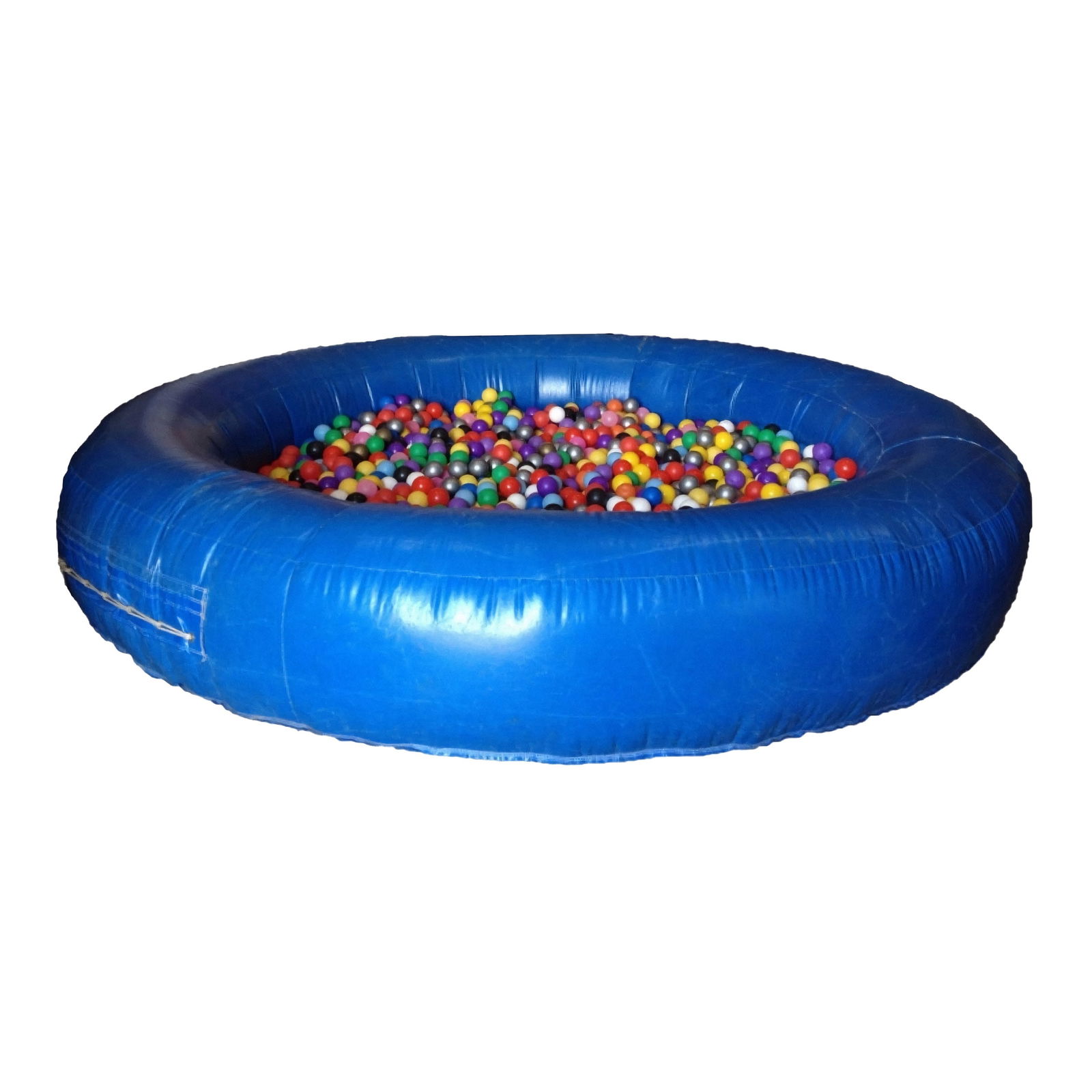 Blue Commercial-grade 4-meter Diameter Inflatable Ball Pit including Blower: Blue commercial-grade 4-meter diameter inflatable ball pit made from durable heavy-duty PVC. The complete set includes 10 large bags filled with multi-colored plastic balls and a dedicated high-output