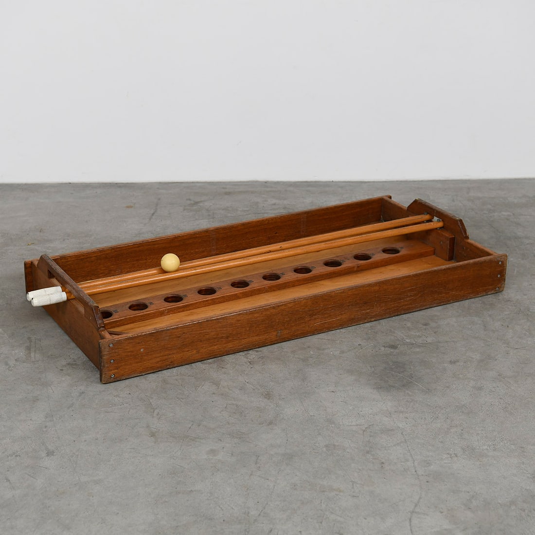 Tabletop Billiards Set with an Ivory Ball and Two Cues (1 of 10)