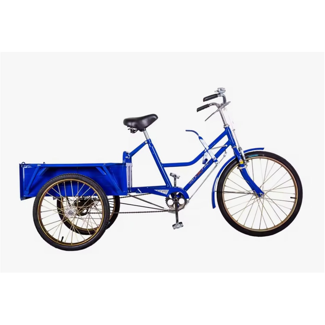 Disassembled 24 Inch Blue Cargo Tricycle: Disassembled 24 inch blue cargo tricycle. Good visual condition, the parts show some surface rust. Dimensions (H x W x D): 32 x 74 x 90 cm. Condition: Good. Location: The Netherlands, Tilburg.