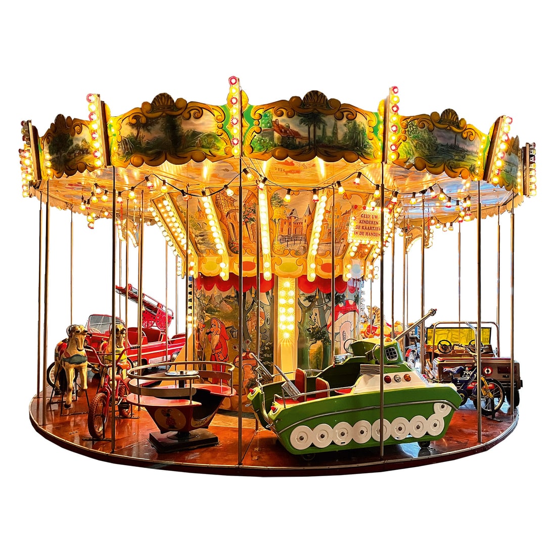 Fully Working Carousel (ca.1940) with 16 Attributes including Autopede Brandweer and Tank (1 of 20)