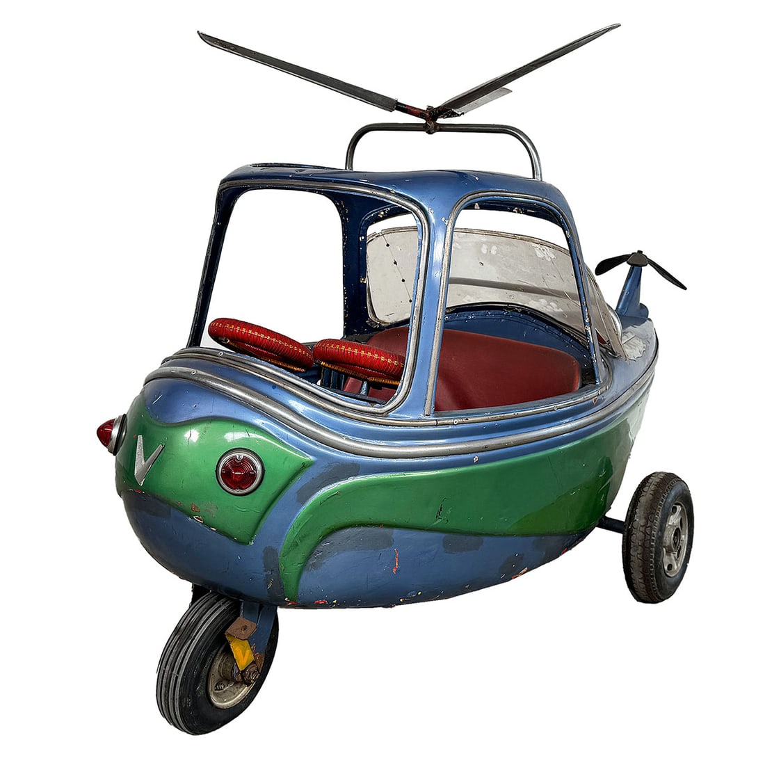 1951 Autopede Helicopter "SABENA" Carousel Vehicle: The 1951 Autopede Helicopter "SABENA" carousel vehicle was inspired by the Sikorsky S-58 helicopter used for passenger service by the national airline of Belgium SABENA, ca. 1950s. The Autopede helico