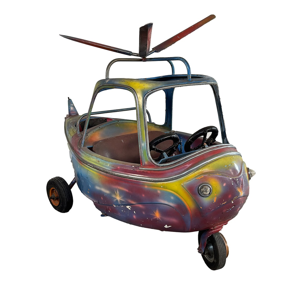 1951 Autopede Helicopter "Heliposte" Carousel Vehicle: The 1951 Autopede Helicopter "Heliposte" carousel vehicle was inspired by the Sikorsky S-58 helicopter used for passenger service by the national airline of Belgium SABENA, ca. 1950s. The Autopede hel