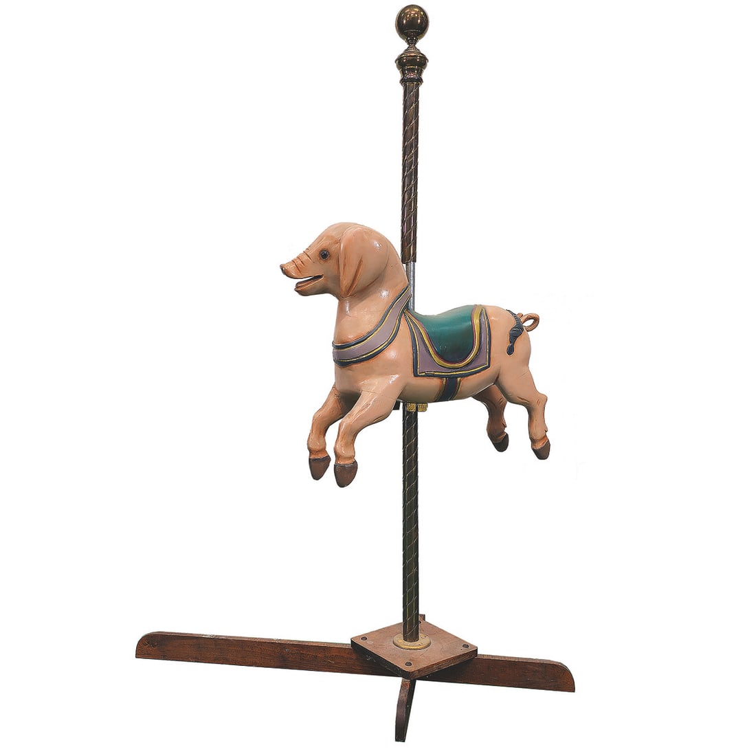 Small Wooden Carousel Menagerie Jumper Piglet on a Wooden Base with Metal Pole (1 of 9)