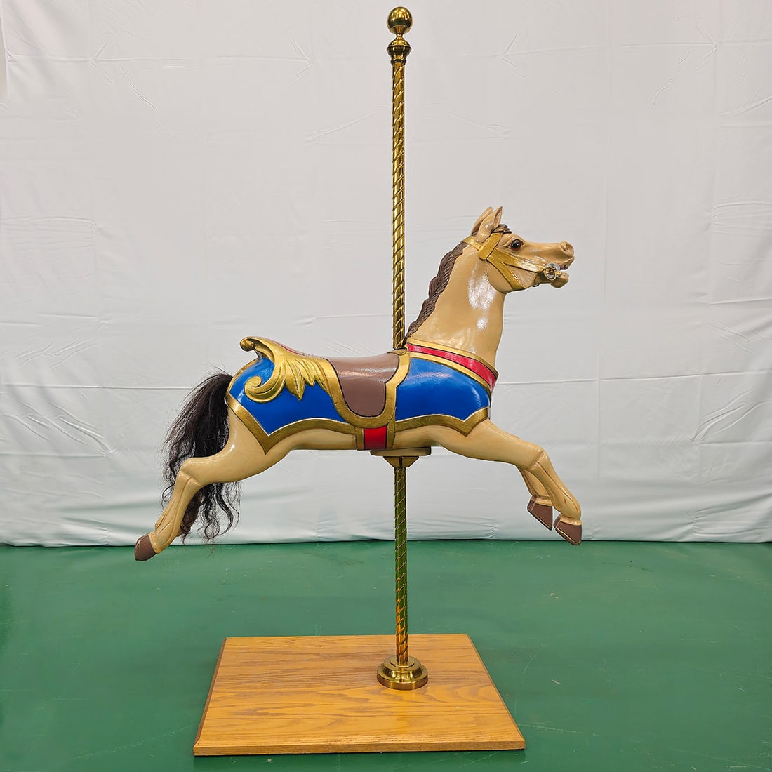 Small Wooden Jumper Carousel Horse on a Wooden Base with Metal Pole (1 of 11)