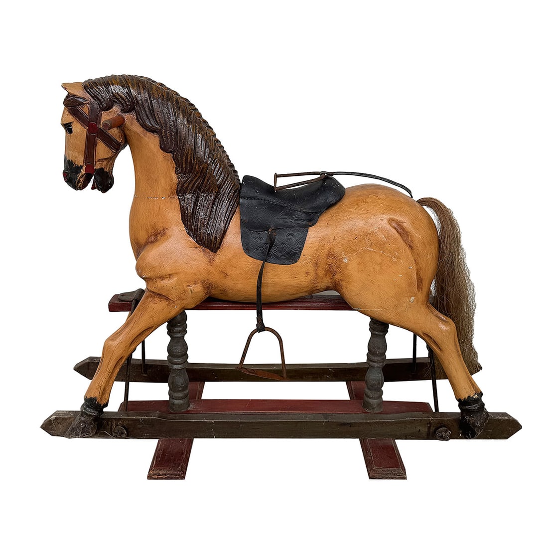 Small Wooden Children's Rocking Horse with Leather Saddle and Metal Stirrups (1 of 9)