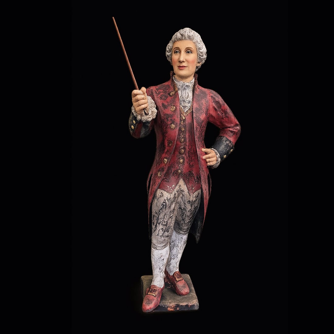 Antique A. Ruth & Sohn Model 3 Conductor Organ Figure: This antique A. Ruth & Sohn organ figure, designed for the Model 3 organ, is a premier example of Waldkirch woodcarving from the early 20th century. Typically standing as a central conductor or bandma