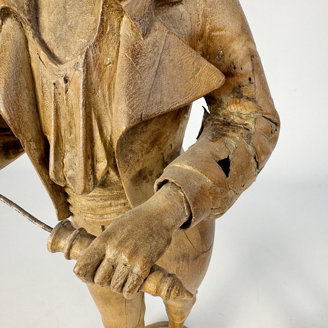 Lot of 2 Original Antique Demetz Organ Figures with Arm Movements: These two original antique organ figures from the renowned Demetz workshop are exceptional examples of Italian fairground artistry. Hand-carved from wood with, both figures feature a single arm moveme