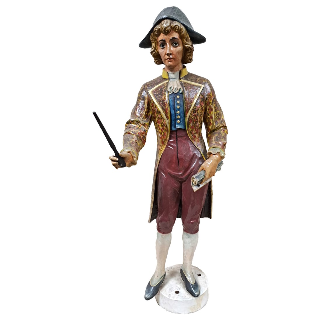 Heinrich Voight Organ Figure with Mechanical Arm Movement: This Heinrich Voigt organ figure was crafted by the Heinrich Voigt Orgelbau workshop in Frankfurt-Höchst. The conductor figure features mechanical arm movement. The figure is in a very good restored