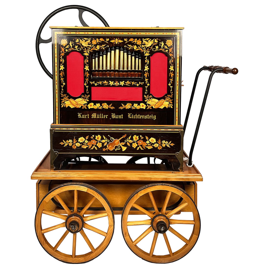 G. Bacigalupo Style 38-Key Trumpet Monkey Organ: 38-Key trumpet monkey organ in the style of G. Bacigalupo (in cooperation with Freddy Künzle Lichtensteig). This organ is in absolutely perfect playing and visual condition. Like new! It has two regi