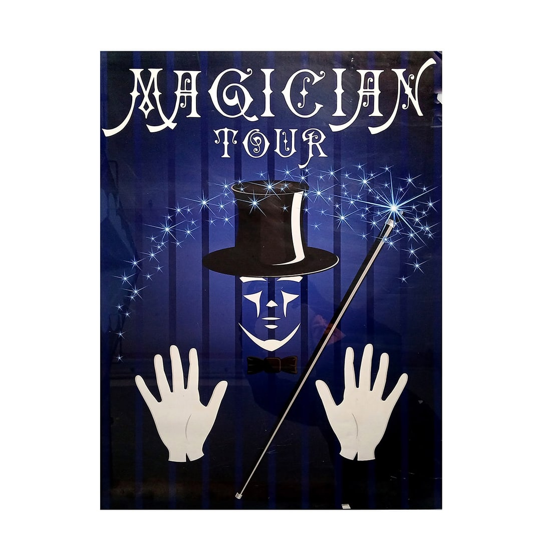 "Magician Tour" Poster: "Magician Tour" poster. Good visual condition, showing damage to the upper left edge and some general wear. Dimensions (H x W x D): 78 x 58 x 1 cm. Condition: Good. Location: The Netherlands, Tilburg.