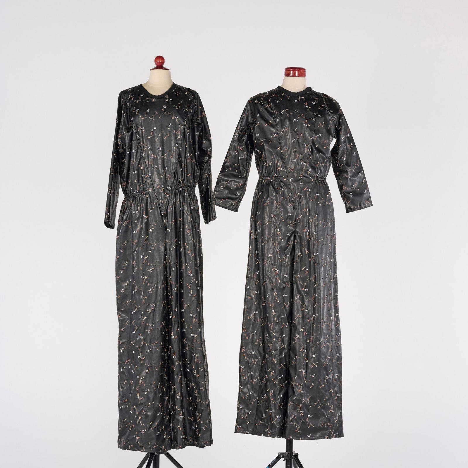 Set of 2 Black Full-body Jumpsuit Stilt Act Costumes with Floral Patterns from the Royce Collection (1 of 2)