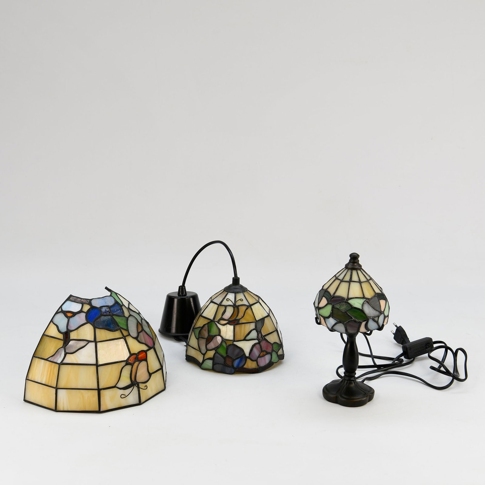 Matching Set of Butterfly and Floral Theme Tiffany Style Ceiling Lamp, Wall Lamp and a Desk Lamp (1 of 9)