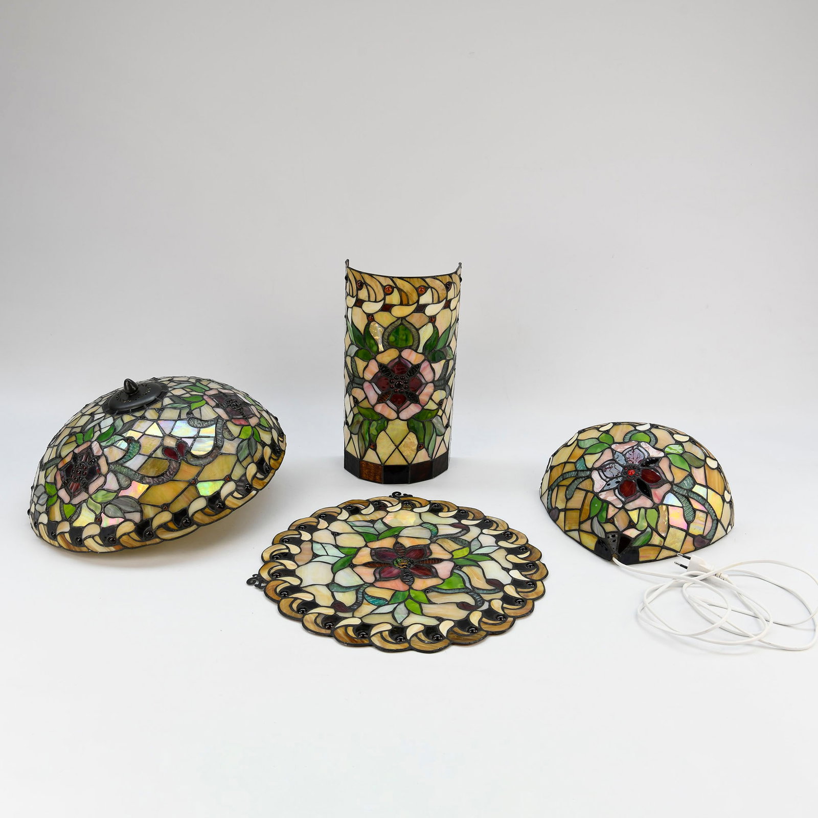 Matching Set of Floral Theme Tiffany Style Ceiling Lamp, 2 Wall Lamps and a Window Decoration (1 of 11)