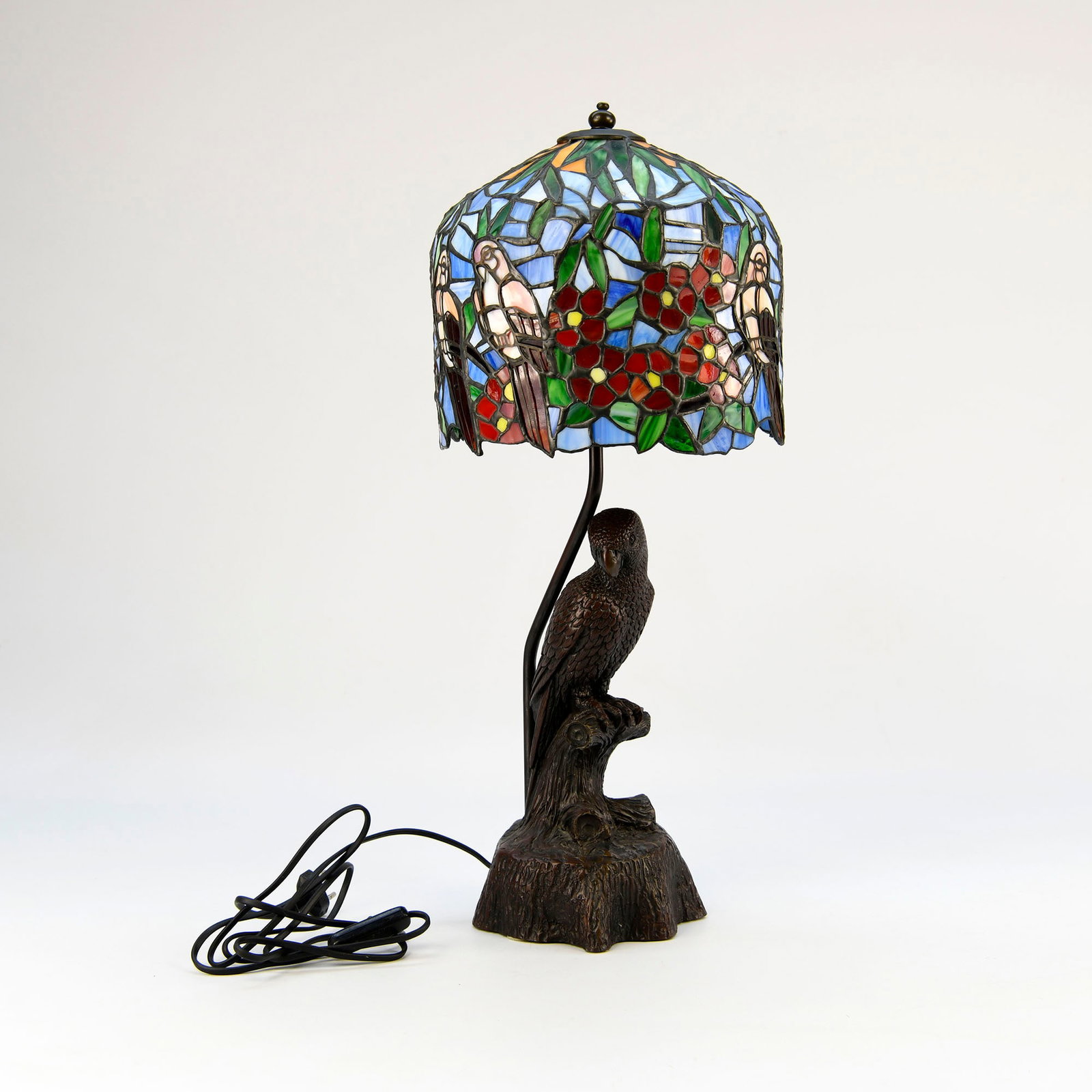 Tiffany Style Parrot Theme Desk Lamp with Cast Metal Parrot Figure Base (1 of 13)
