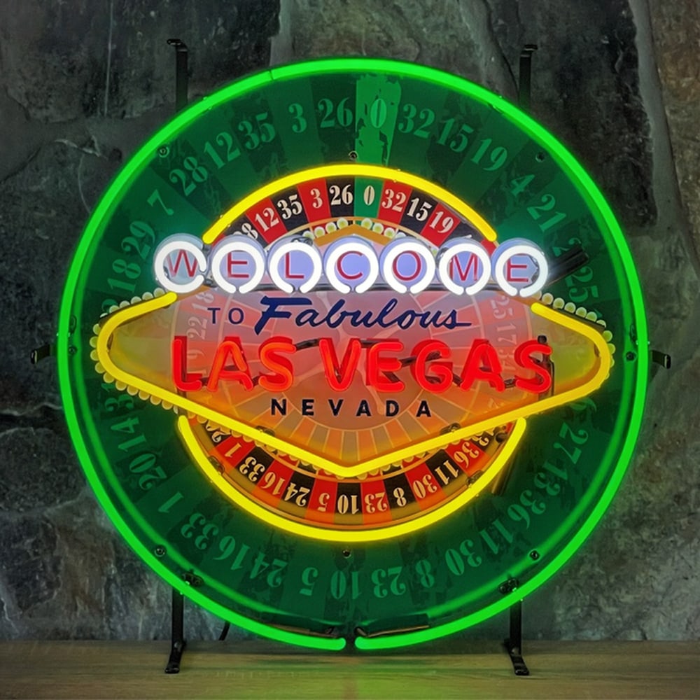 Welcome to Fabulous Las Vegas Roulette Style Neon Sign with Printed Back Plate (1 of 2)