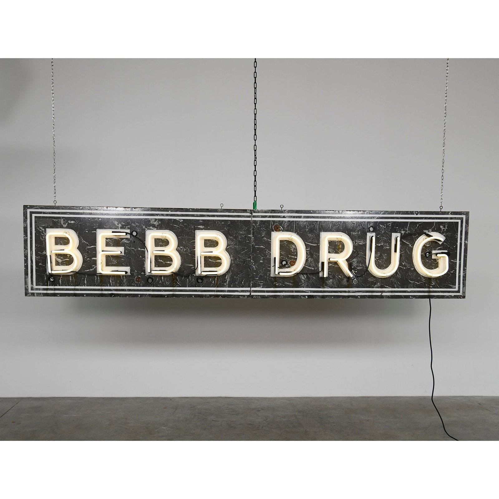 Vintage "BEBB DRUG" Neon Sign with Enamel Backplate (1 of 11)