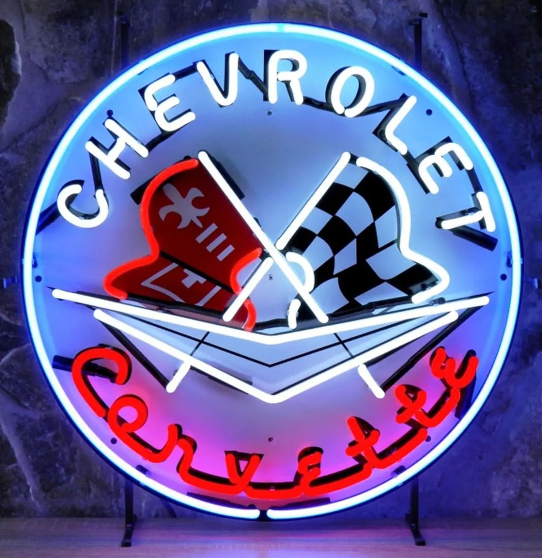 Chevrolet Corvette Logo Neon Sign with Printed Back Plate (1 of 1)