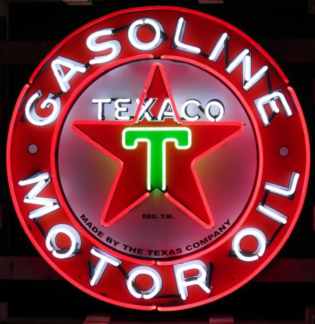 Large Texaco Gasoline Motor Oil Logo Neon Sign with Printed Back Plate (1 of 1)