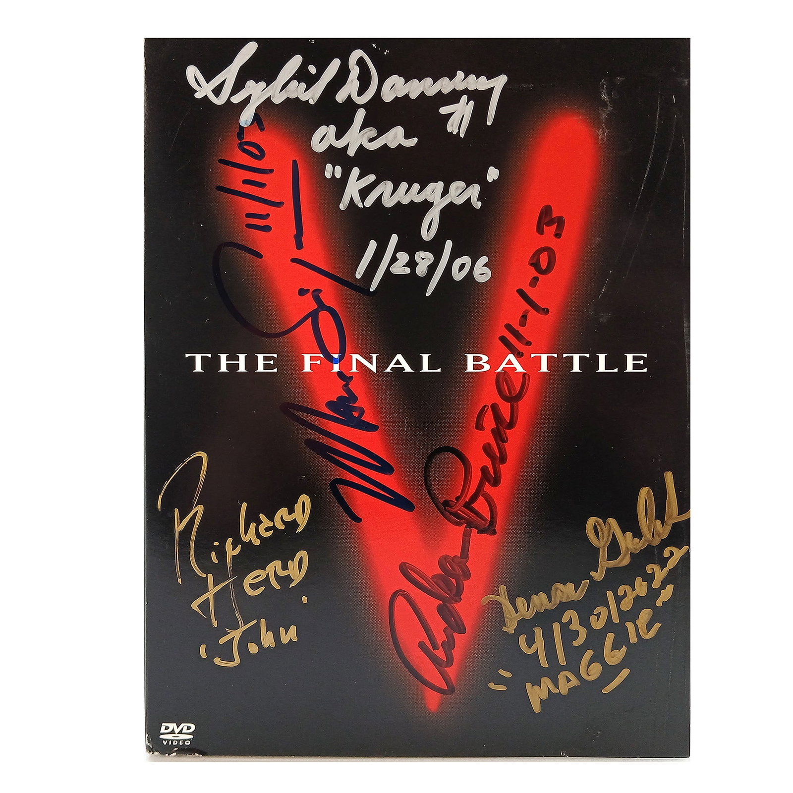 Marc Singer, Andrew Prine, Richard Herd, Denise Galik, Sybil Danning Signed V: The Final Battle DVD (1 of 12)