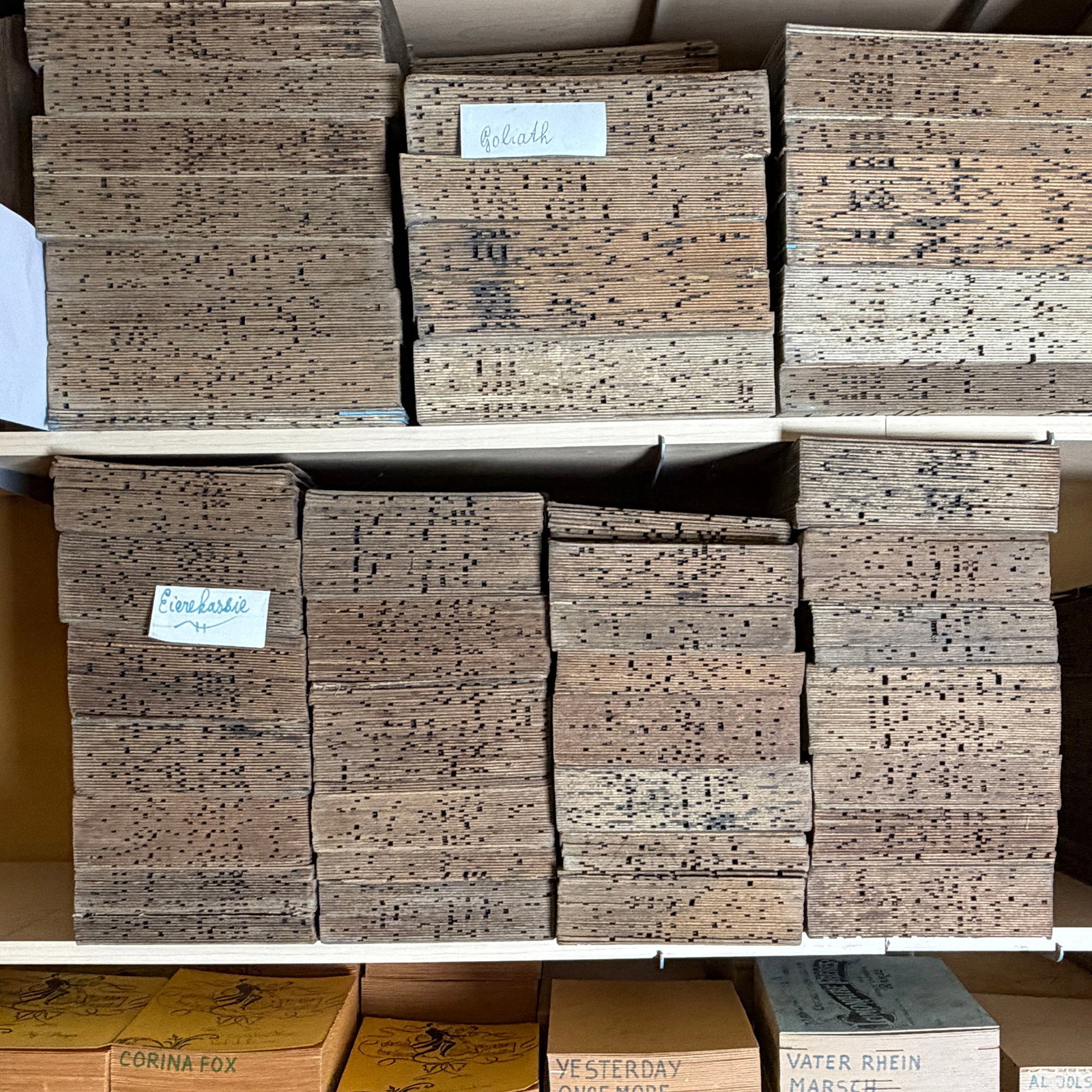 Lot of Approx. 56 Organ Music Books for 52-key Limonaire Scale Steenput "Eirekassie" Organ: Lot of Approx. 56 Organ Music Books for 52-key Limonaire Scale Steenput "Eirekassie" Organ. Location: G Perlee Workshop in Amsterdam.