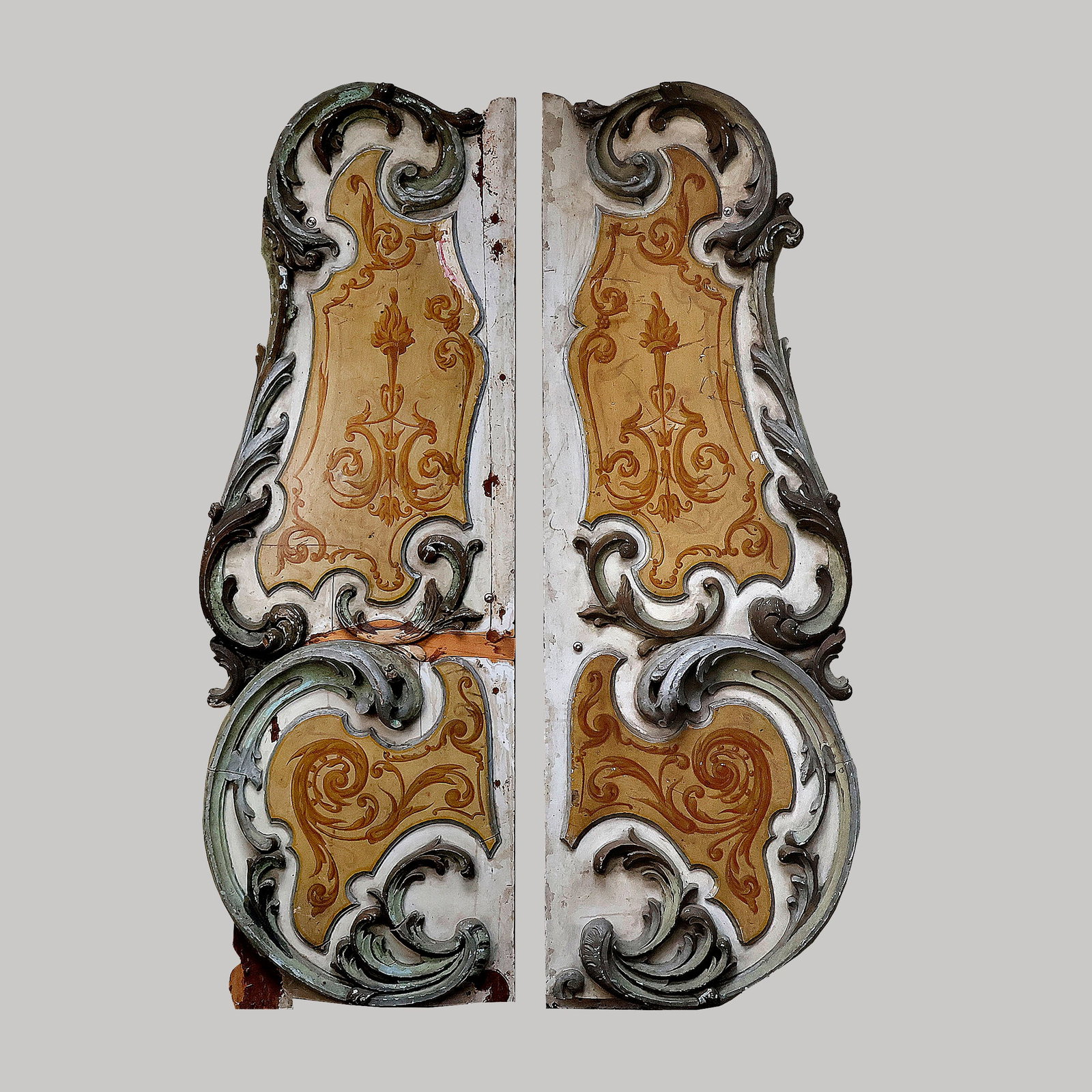 Set of 2 Original Mortier Organ Facade Side Wing Panels: Set of 2 original Mortier organ facade side wing panels. Dimensions (H x W x D): 194 x 63 x 6 cm. Location: External location, The Netherlands - viewing by appointment only.