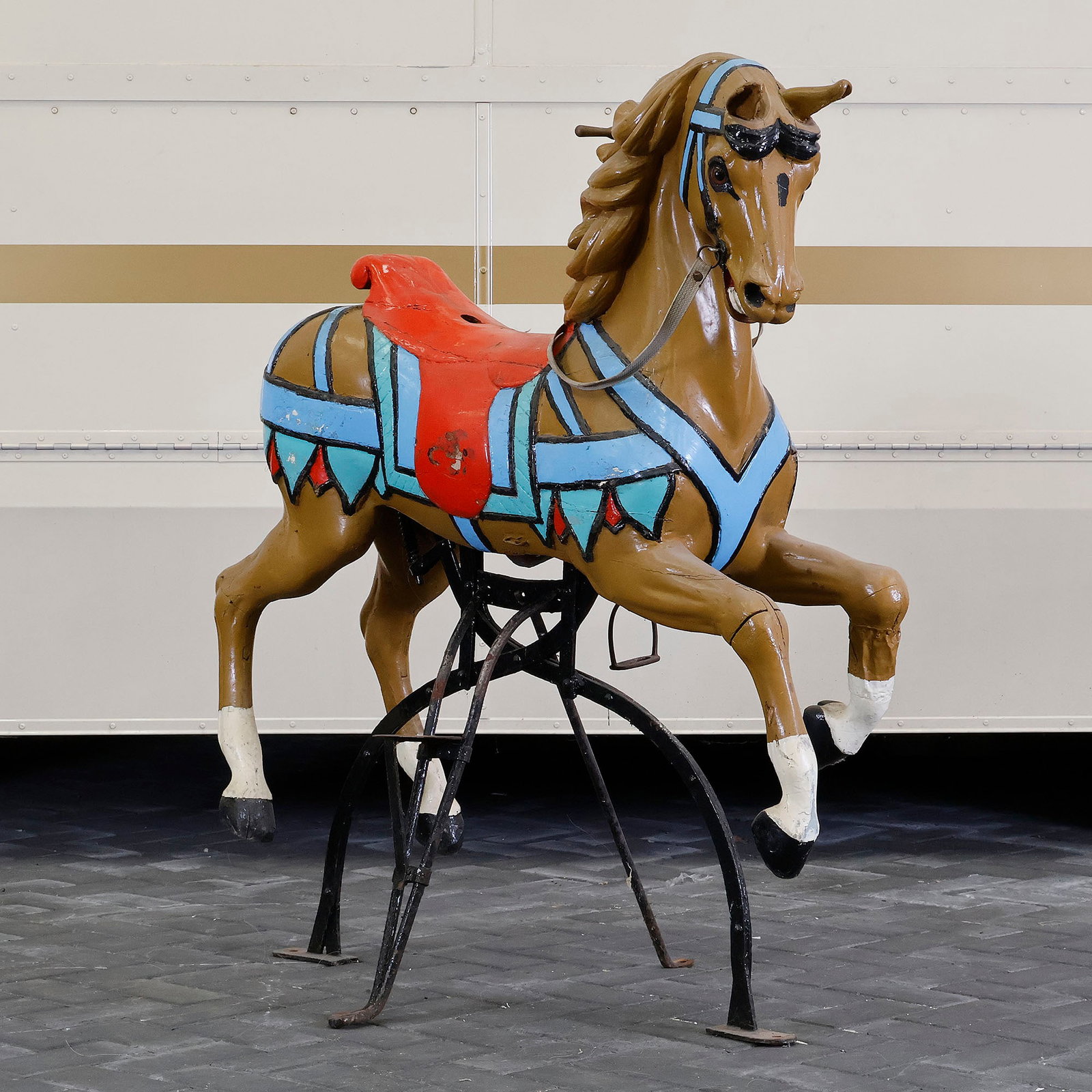 4 of 15 Original Friedrich Heyn Carousel Horses, Germany ca. 1900: Original Friedrich Heyn carved wooden carousel horse, made in Germany, ca. 1900. This horse is one of a group of 15 original Heyn carousel horses offered individually in this auction, all originating 