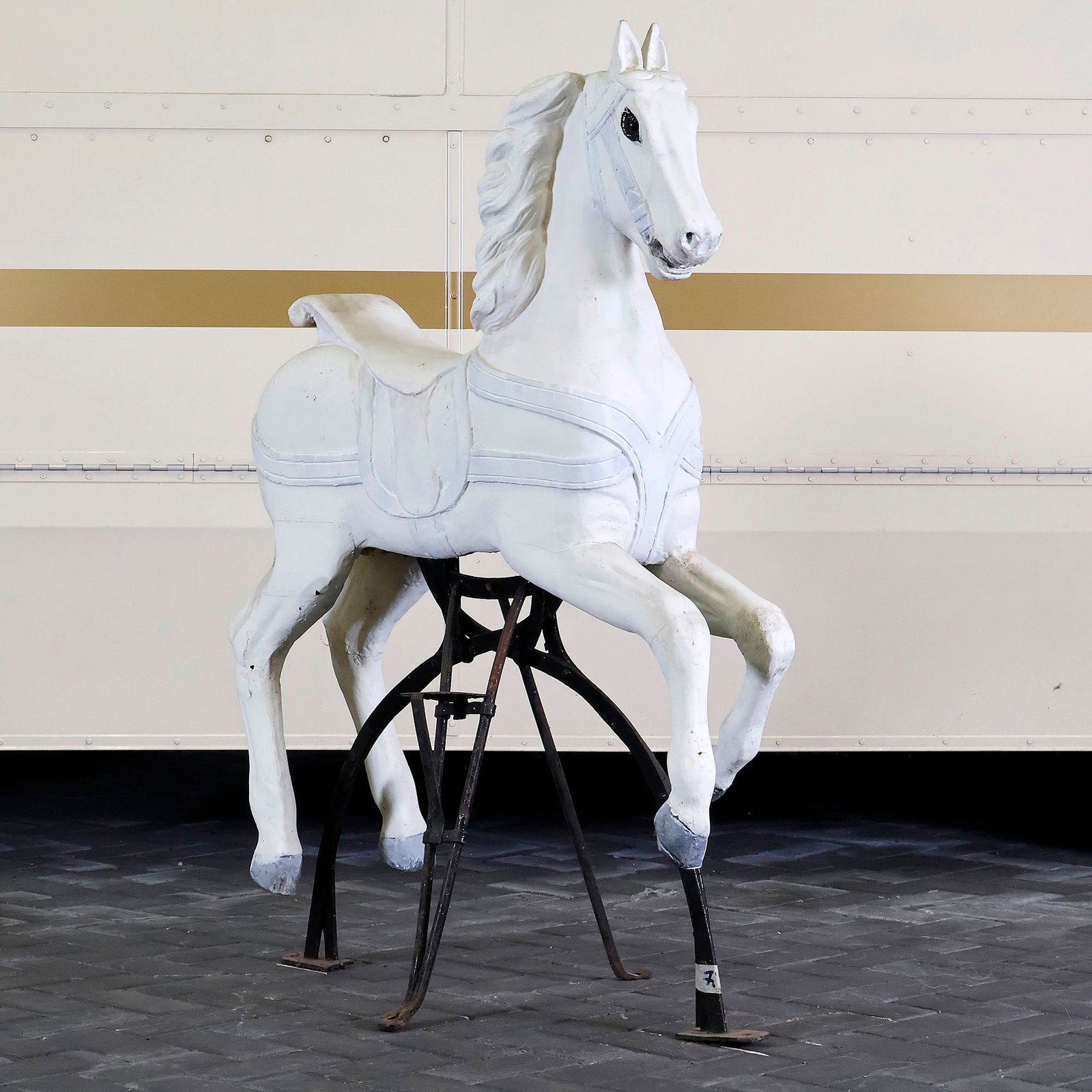 15 of 15 Original Friedrich Heyn Carousel Horses, Germany ca. 1900: Original Friedrich Heyn carved wooden carousel horse, made in Germany, ca. 1900. This horse is the final example from a group of 15 original Heyn carousel horses offered individually in this auction, 