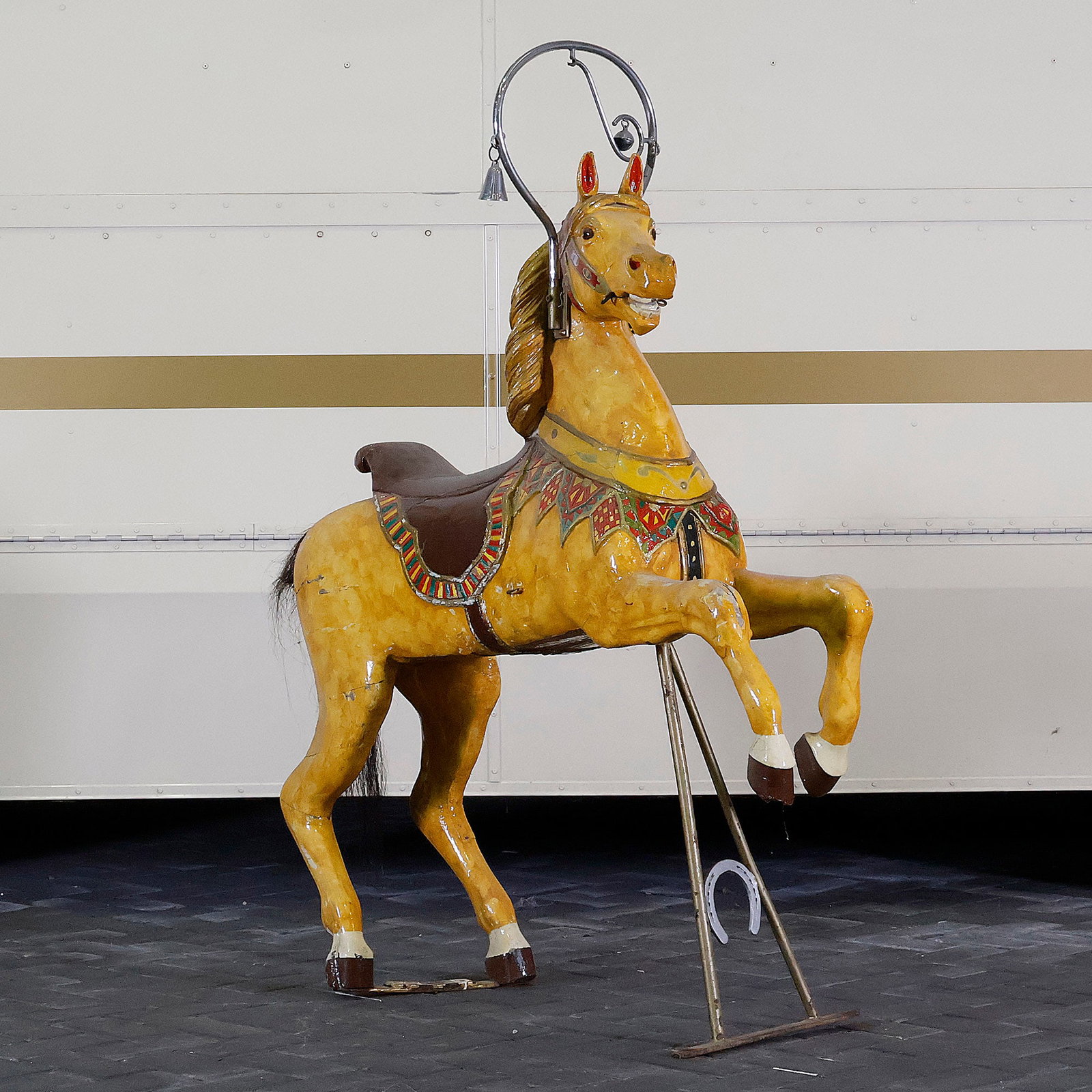 7 of 10 Original Thummel Carousel Horses, Germany ca. 1900: Original Thummel carved wooden carousel horse, made in Germany, ca. 1900. This horse is one of a group of 10 original Thummel carousel horses offered individually in this auction, all originating from