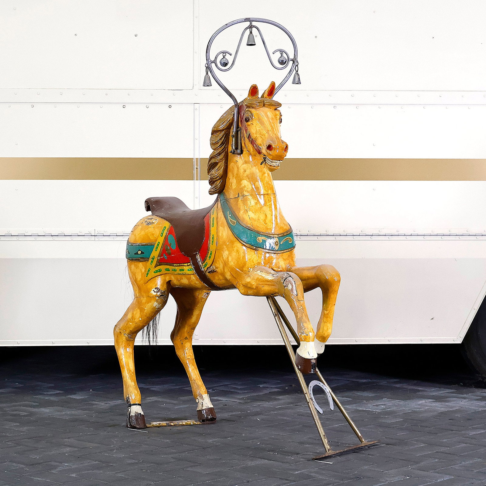 8 of 10 Original Thummel Carousel Horses, Germany ca. 1900: Original Thummel carved wooden carousel horse, made in Germany, ca. 1900. This horse is one of a group of 10 original Thummel carousel horses offered individually in this auction, all originating from